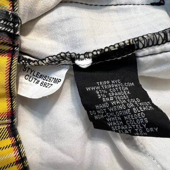 Tripp yellow plaid pants buckles zippers slim size 28 unisex - Picture 8 of 12